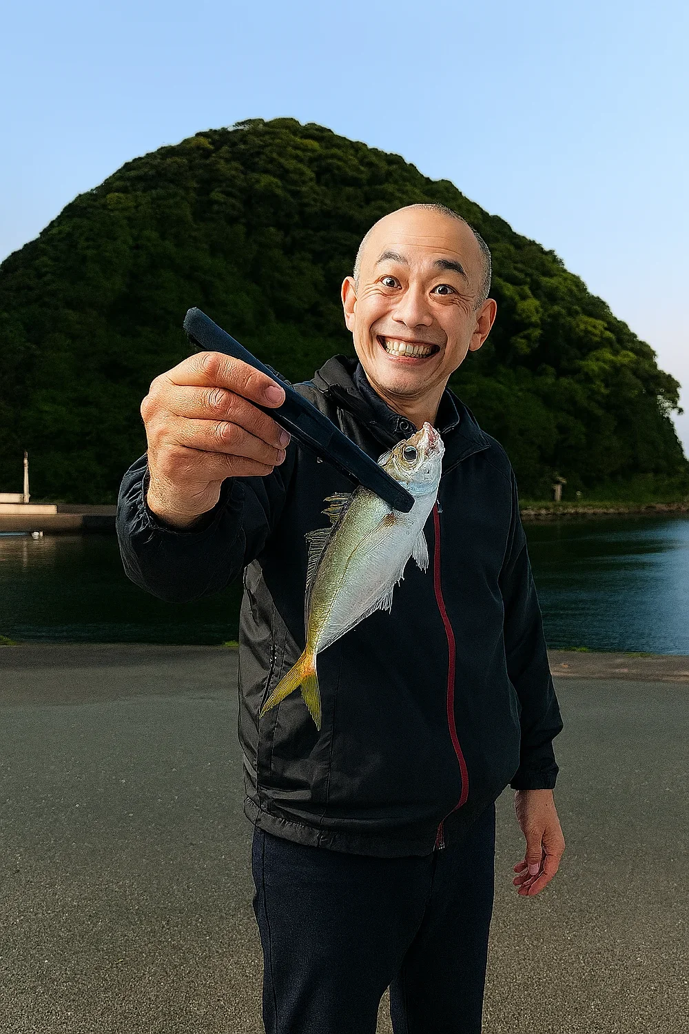 居組港でアジを釣るがんだま君