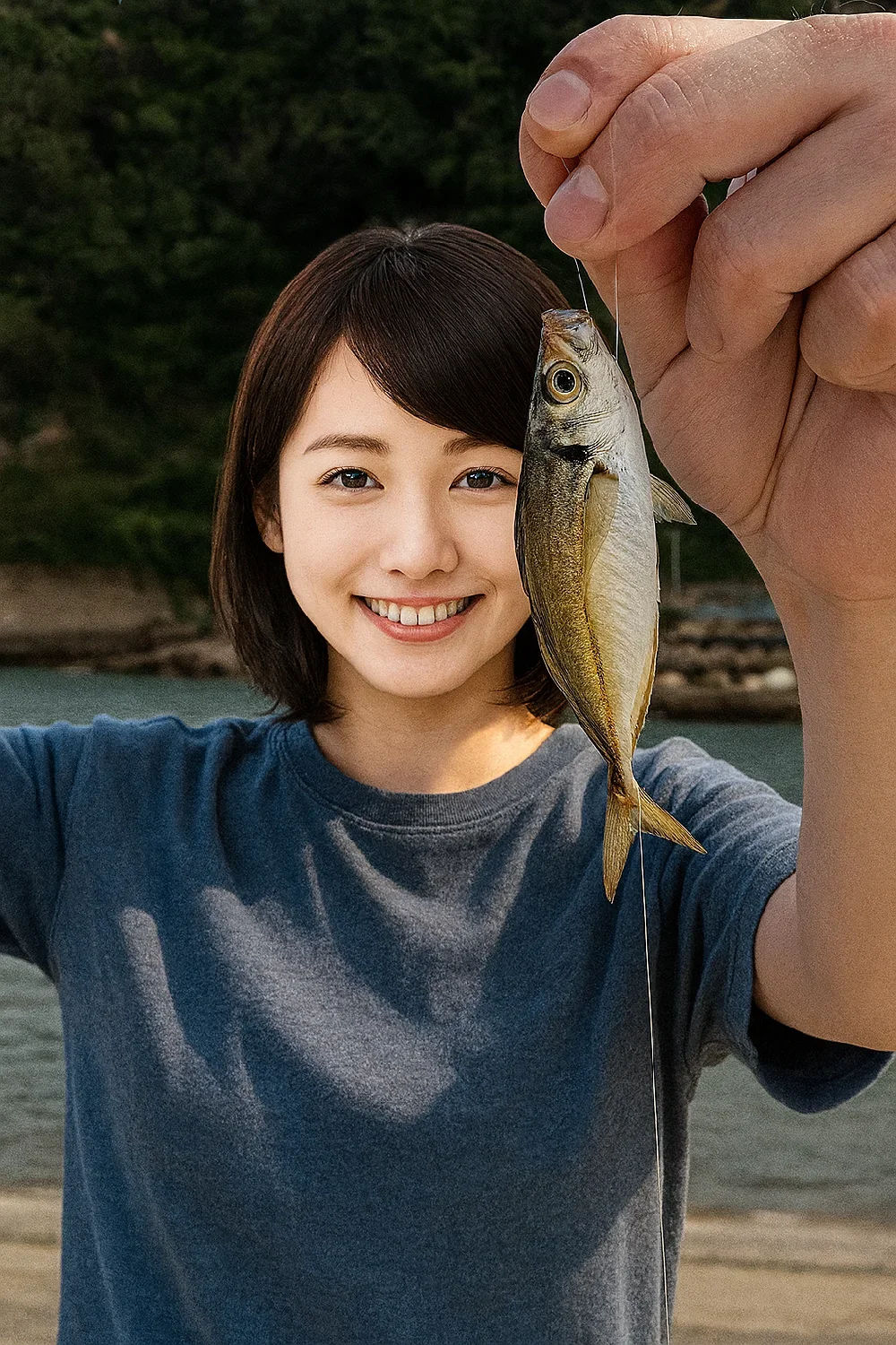酒津漁港でアジを釣る西岡