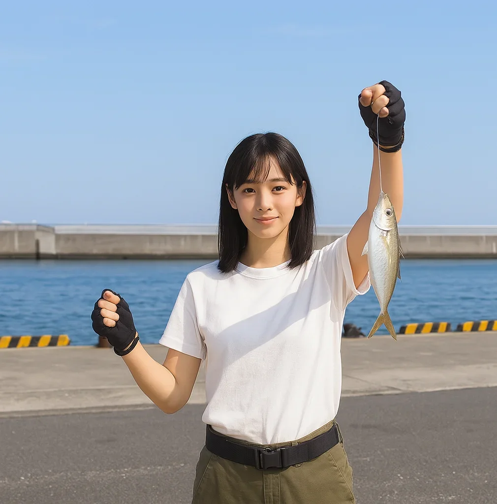 皆生漁港でアジを釣る国生