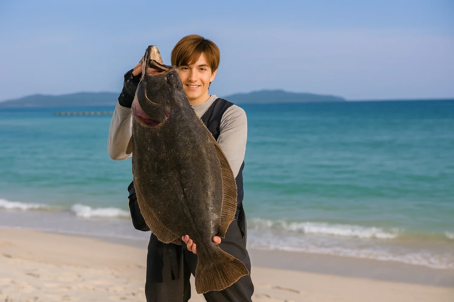 弓ヶ浜でヒラメを釣る久良木