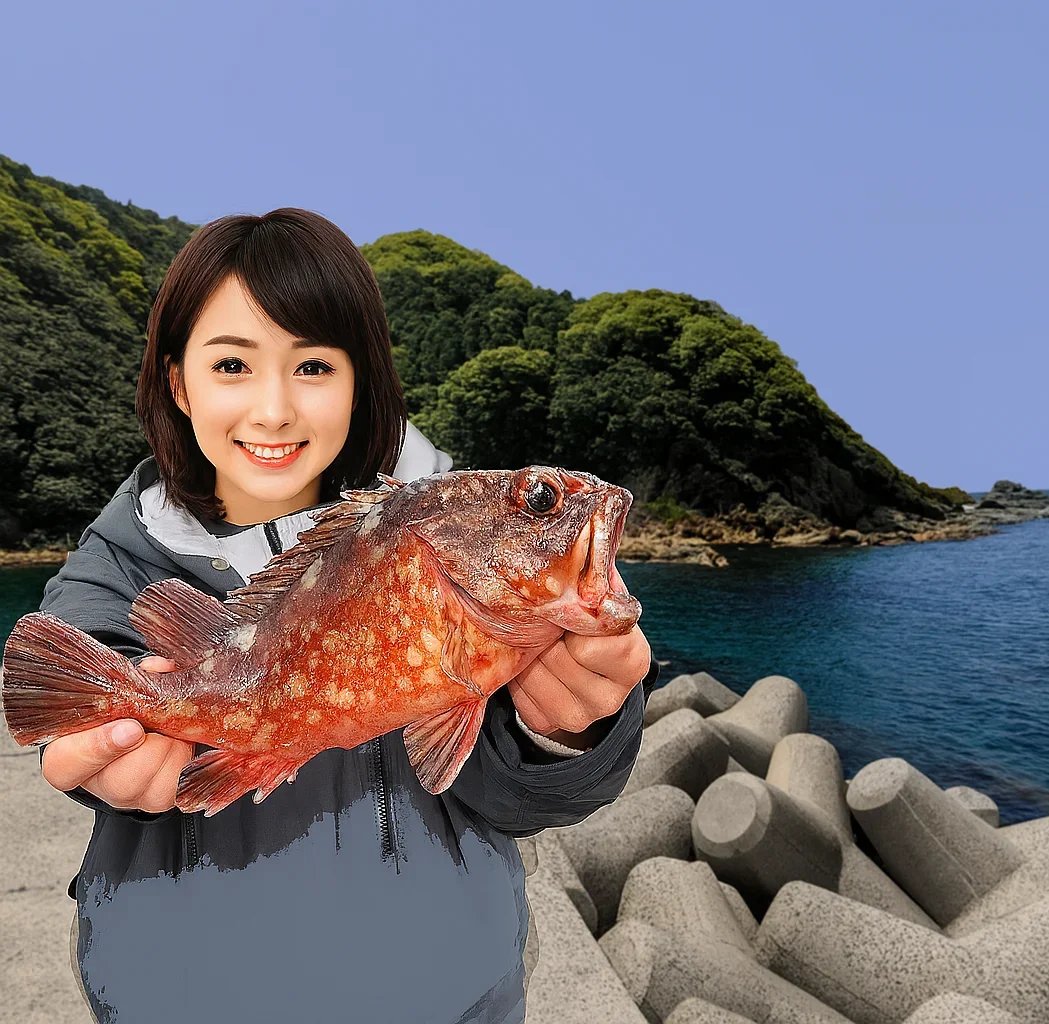 才港でカサゴを釣る西岡