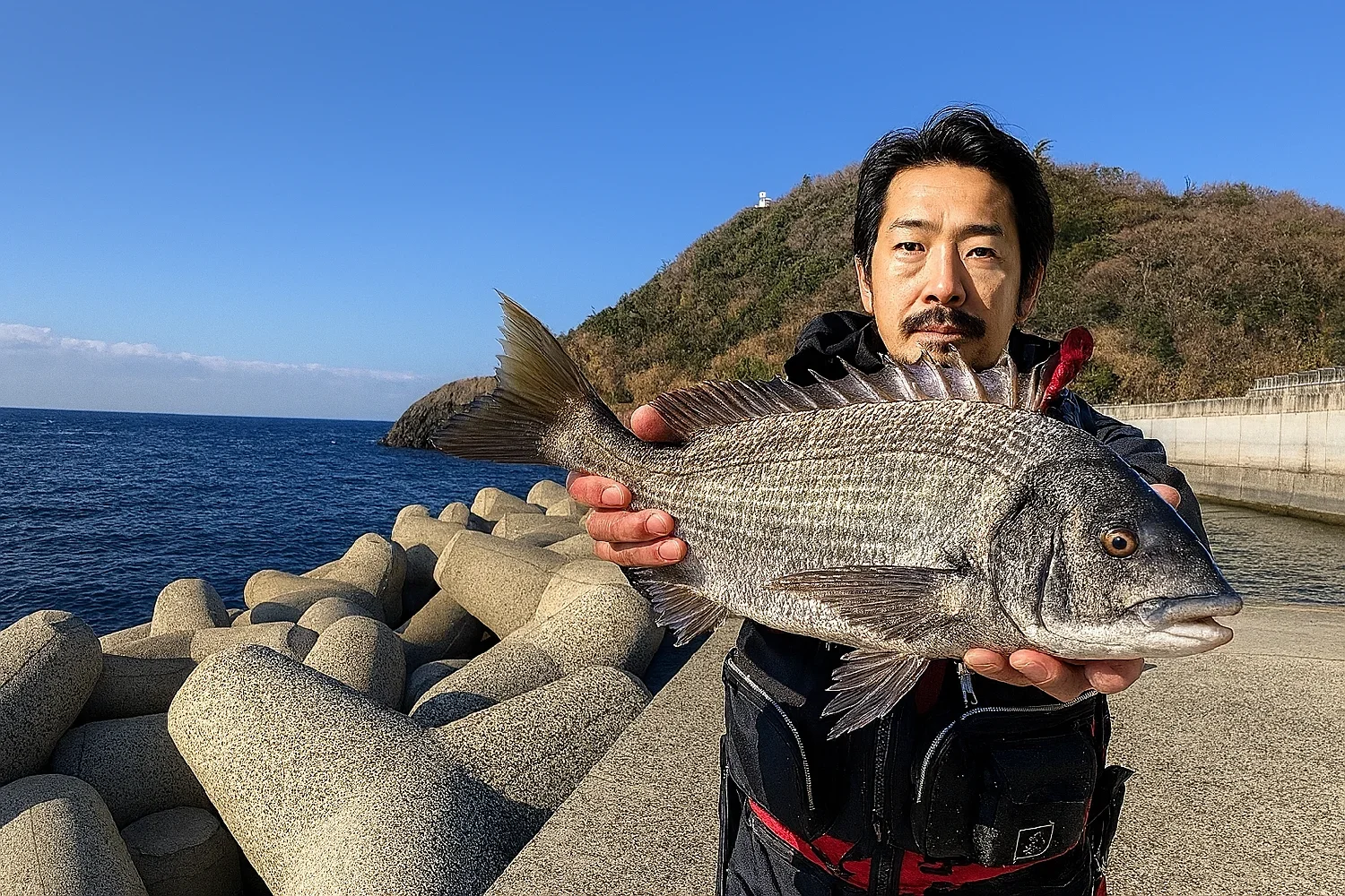 手結港でチヌを釣る佐々木