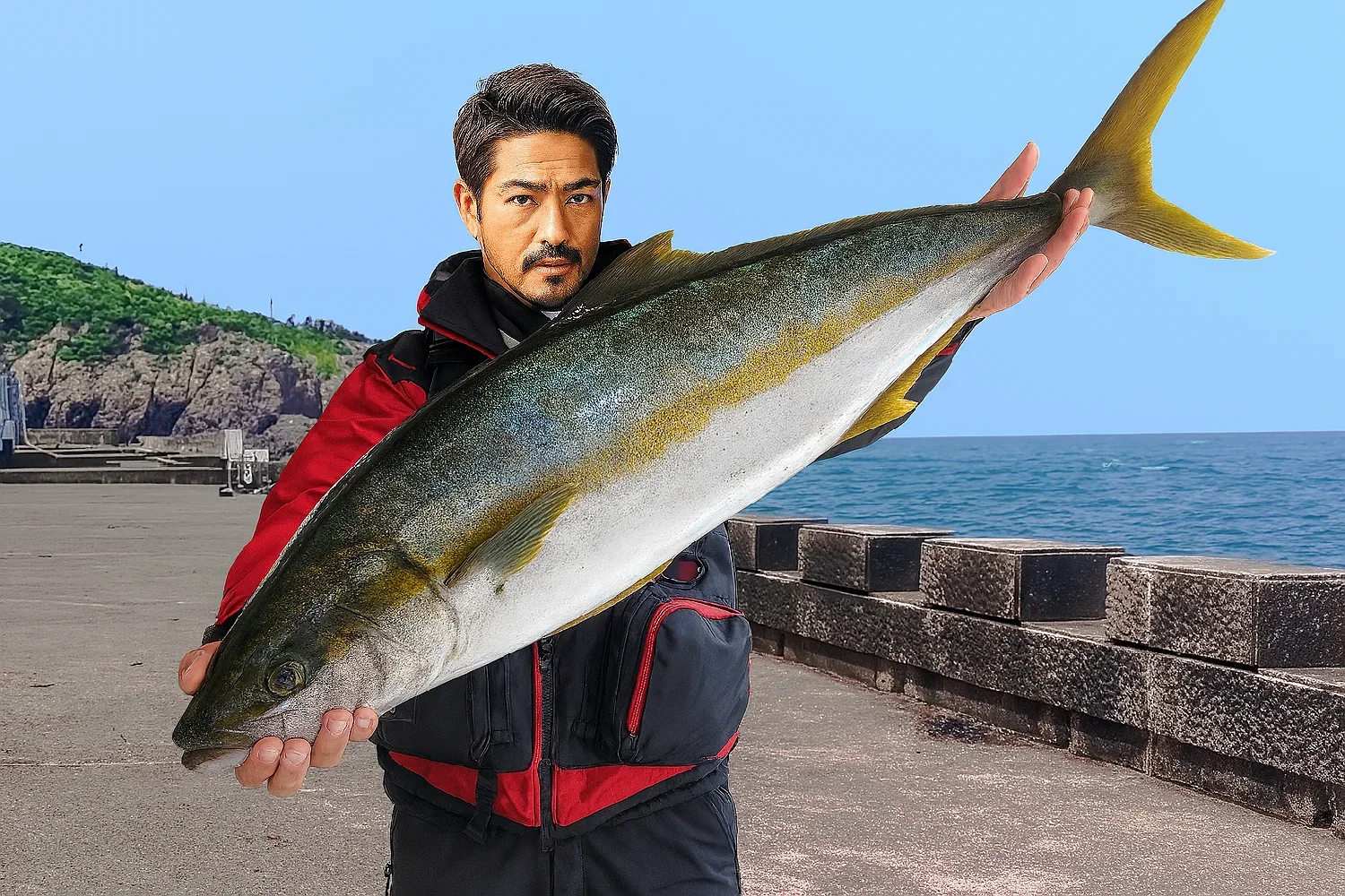 伍八波止でヒラマサを釣った広岡
