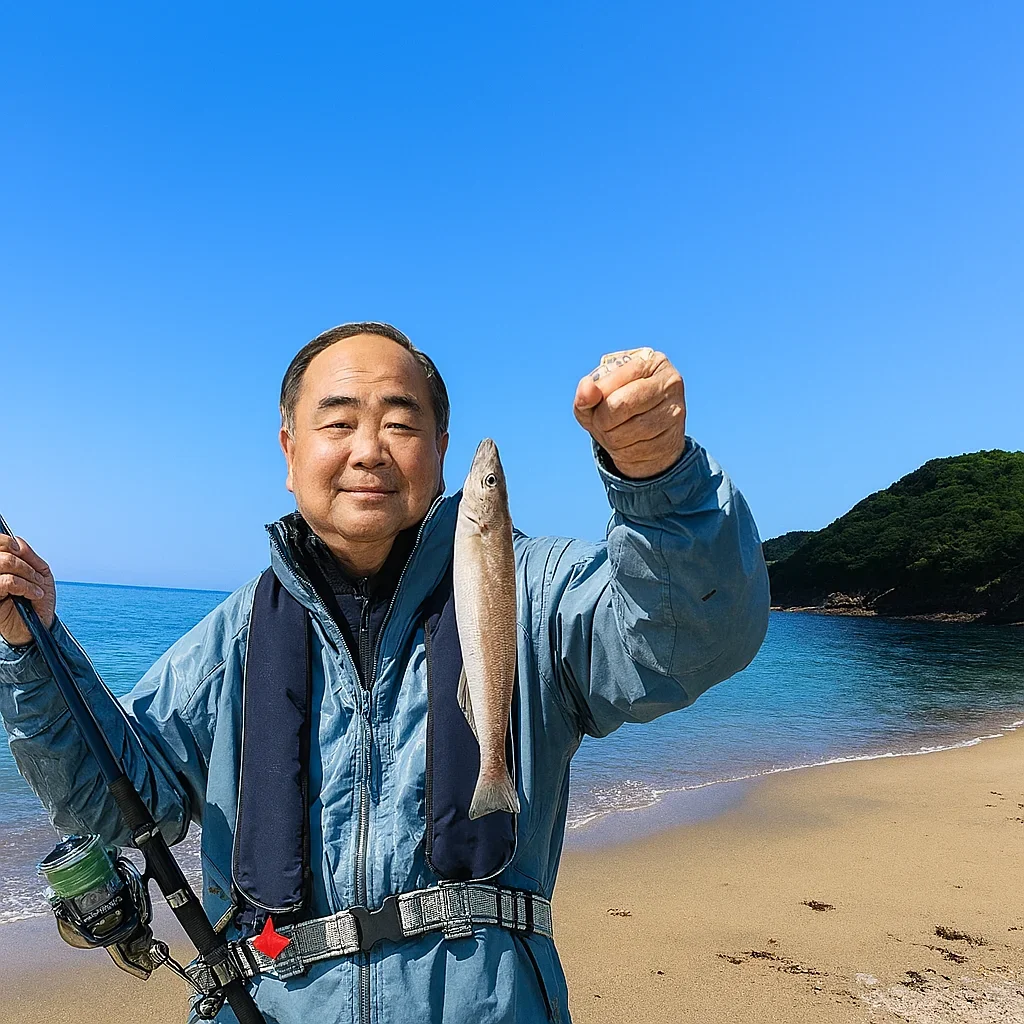 折居海岸でキスを釣る持田