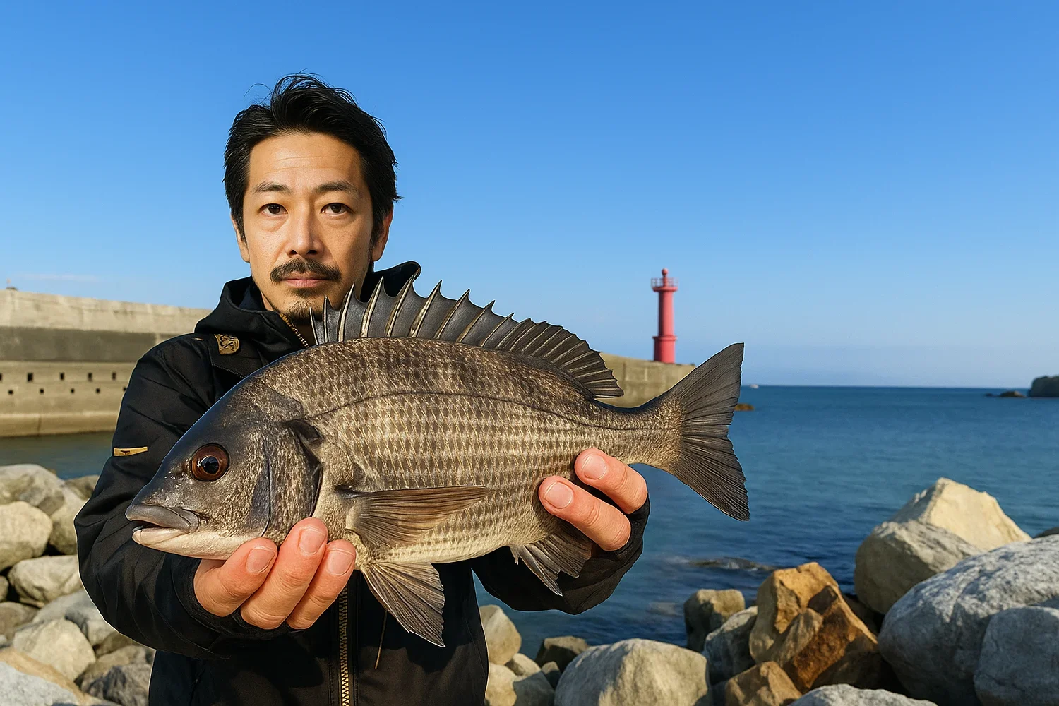 飯浦漁港松島でチヌを釣る佐々木
