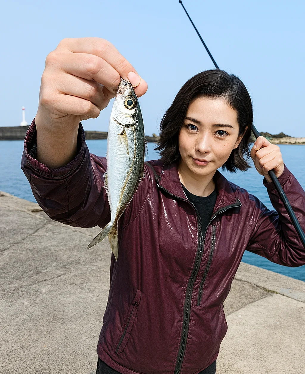 浜詰漁港でアジの釣果を得た八重田