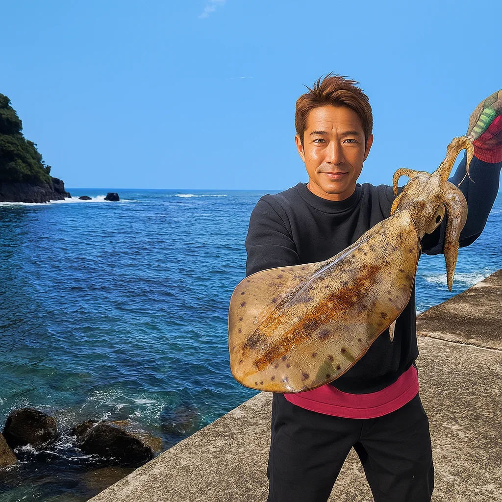 音海小学校裏でアオリイカの釣果を得た亀岡