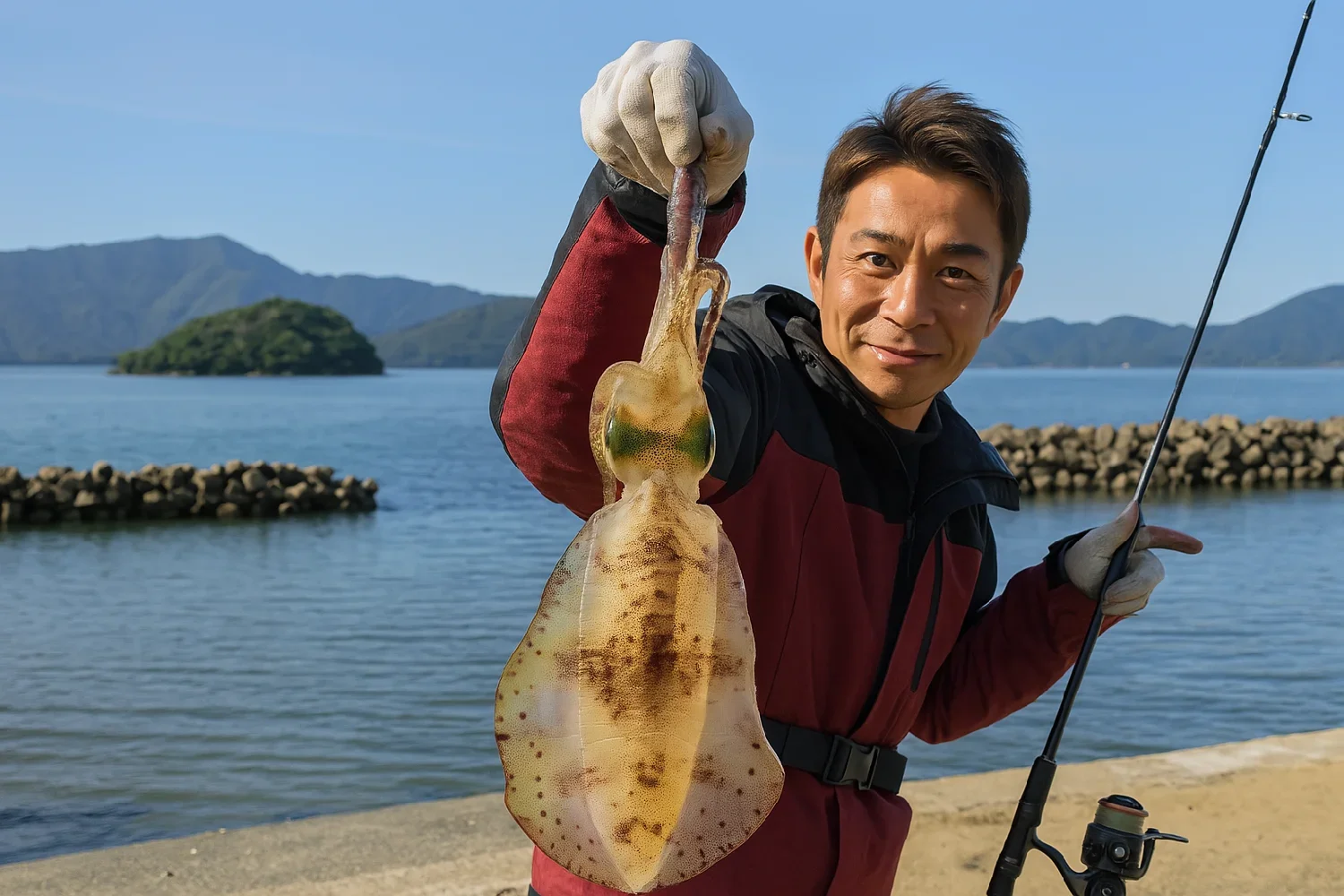加斗海岸でアオリイカの釣果を得た亀岡