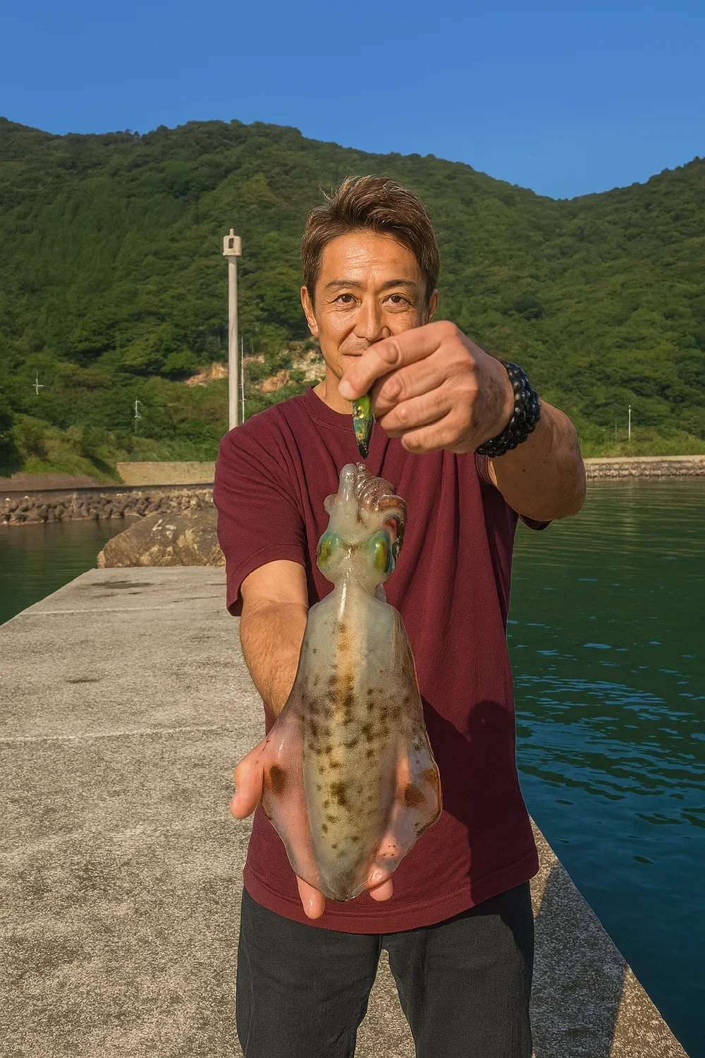 志積漁港でアオリイカの釣果を得た亀岡