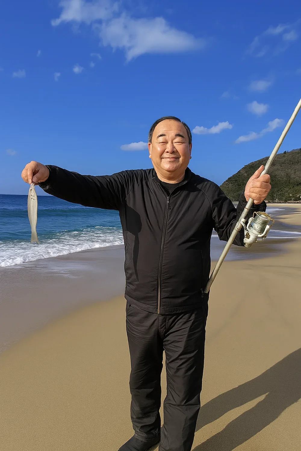 水晶浜でキスの釣果を得た持田