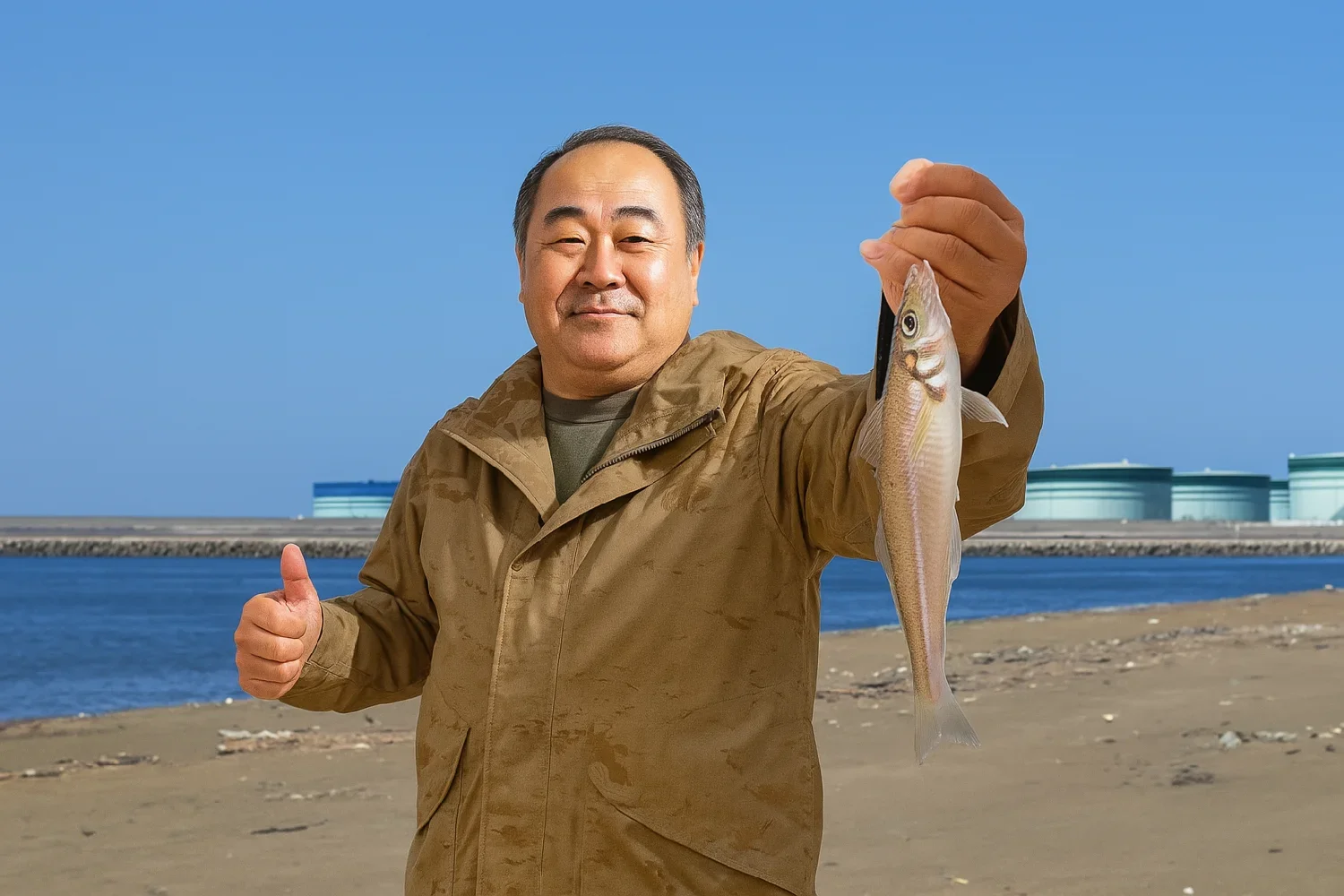 三里浜でキスの釣果を得た持田