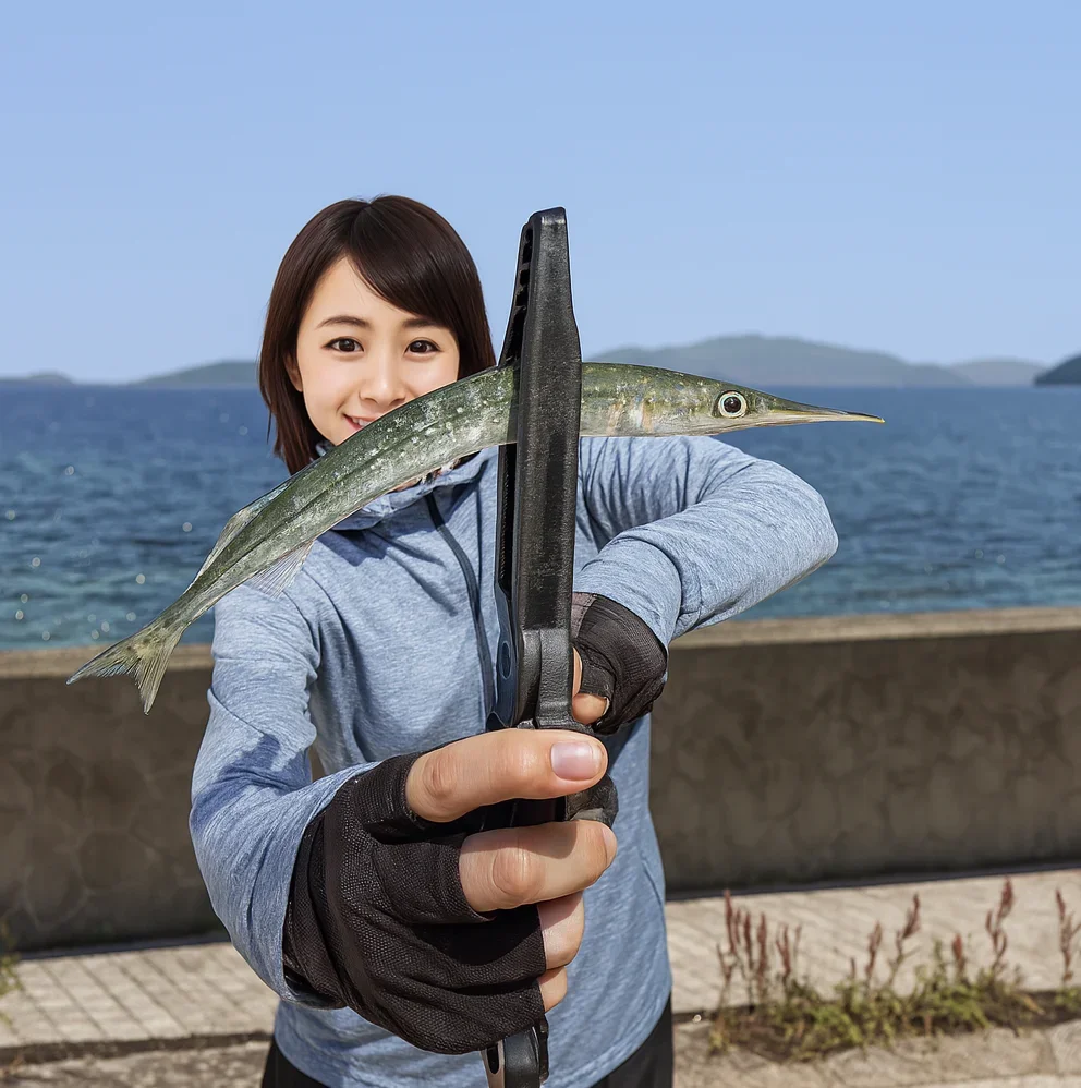 南沖海岸でサヨリを釣る西岡