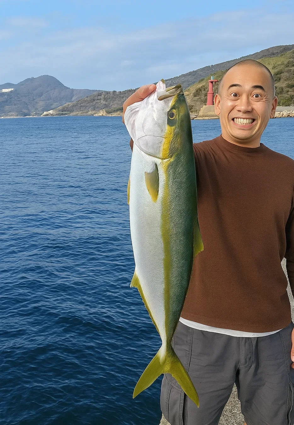 室津港でハマチを釣るがんだま君