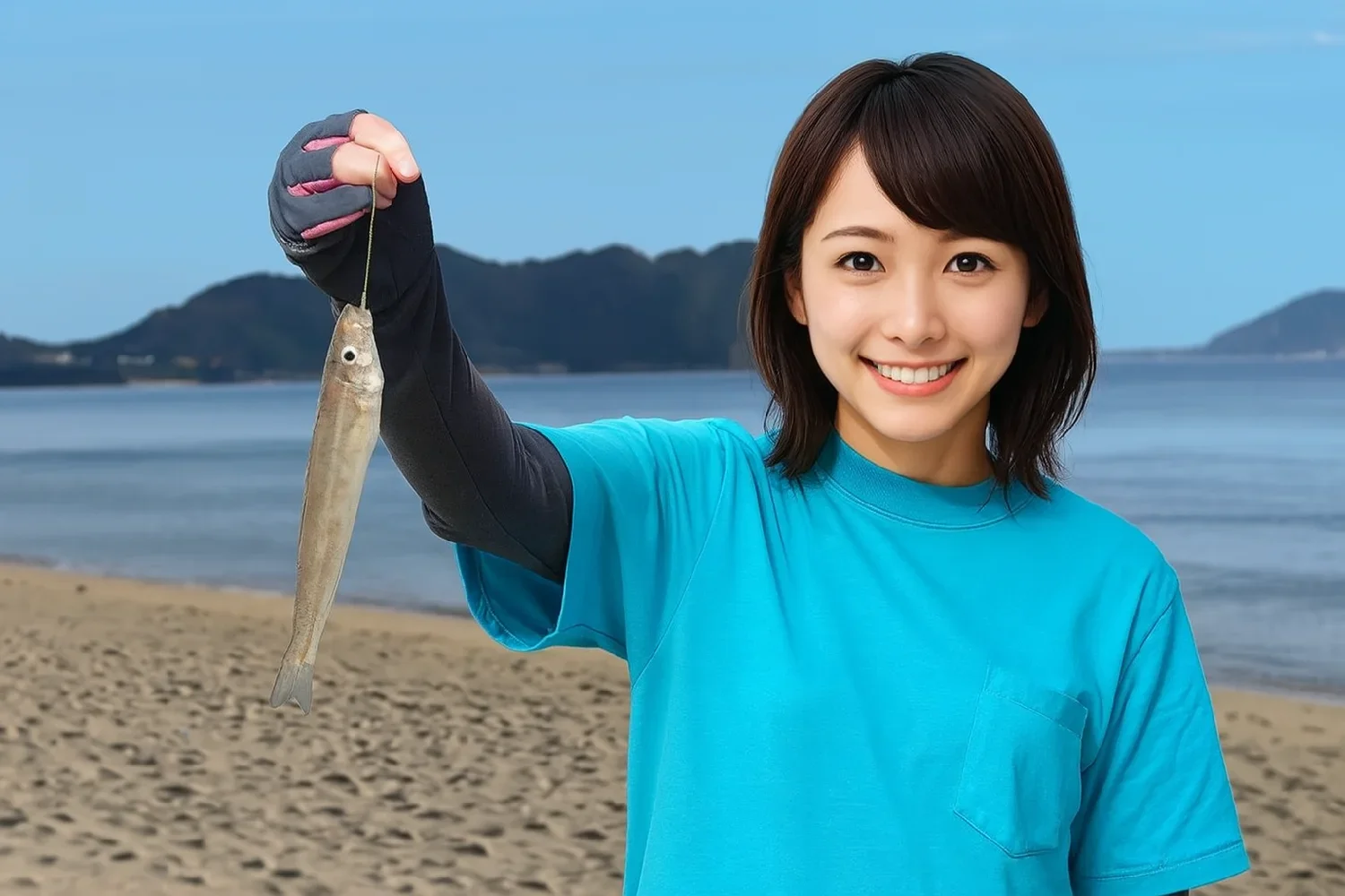 室積海岸でキスを釣る西岡