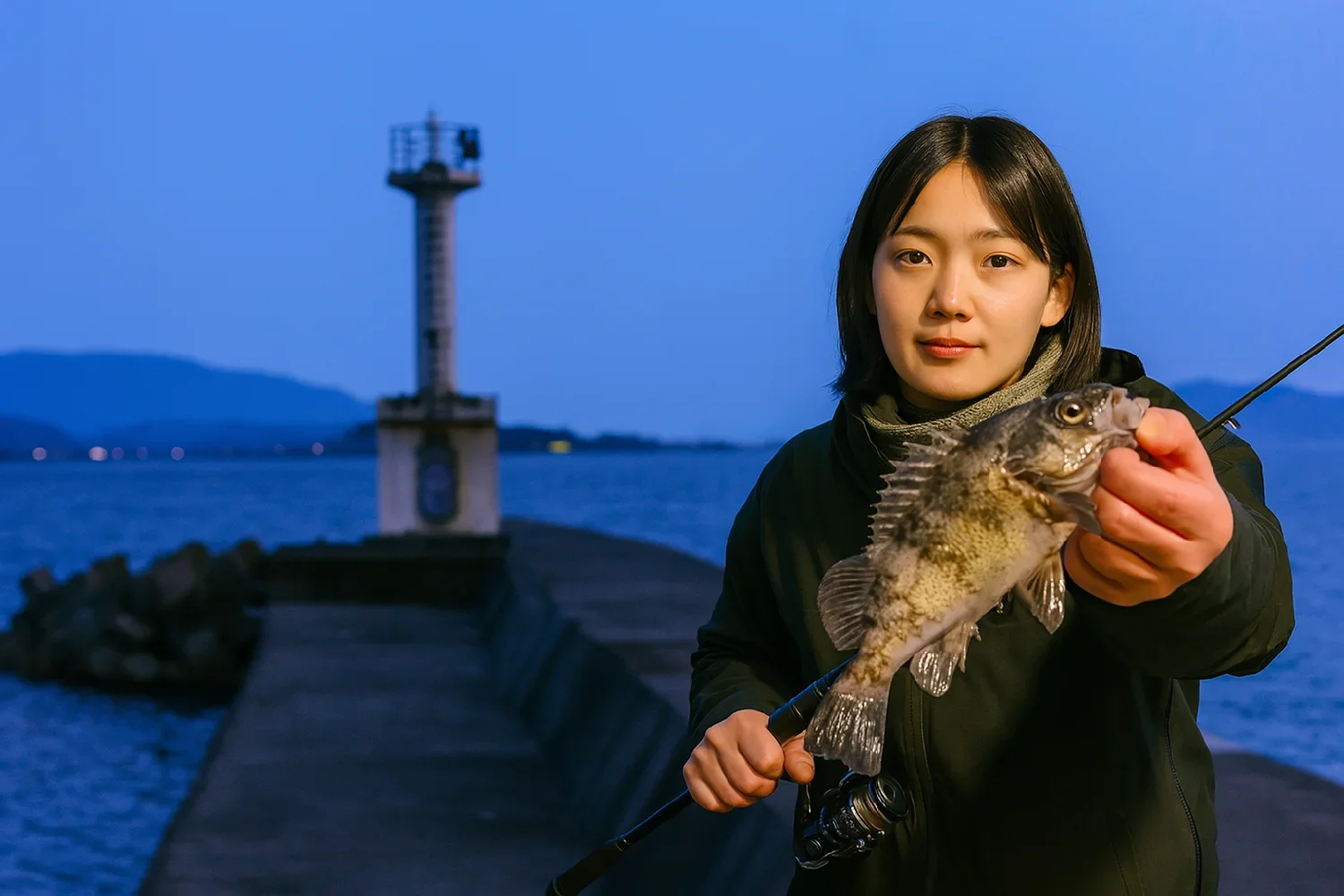 島田埠頭でメバルを釣る森永