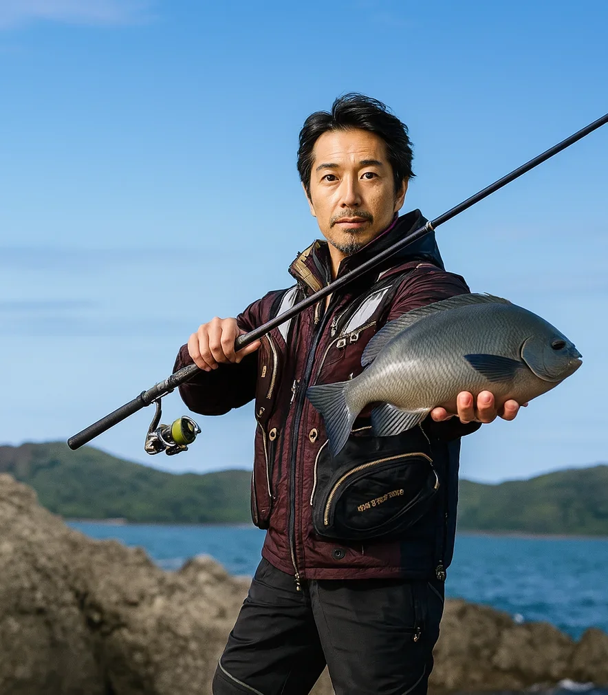 笠戸島でグレを釣る佐々木