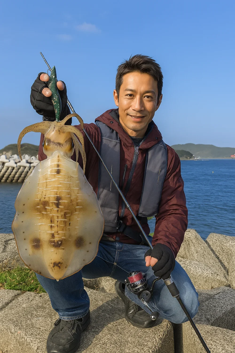 粭島でアオリイカを釣る亀岡