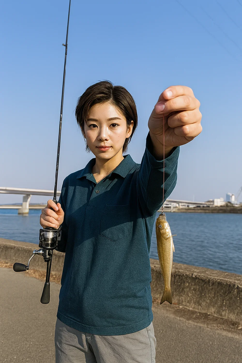 厚東川河口でハゼを釣る佐伯