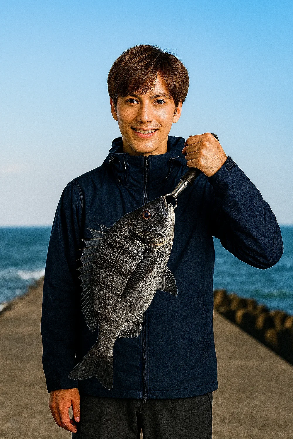 綾羅木川河口でチヌを釣る久良木