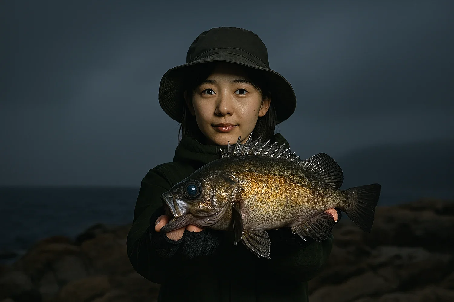 小串漁港横の磯でメバルを釣る森永