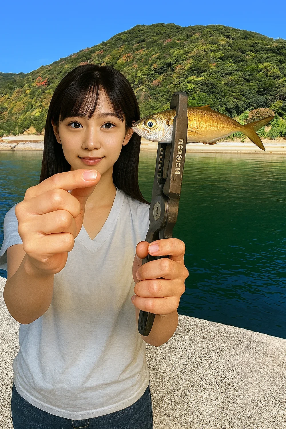 湯玉漁港でアジを釣る国生