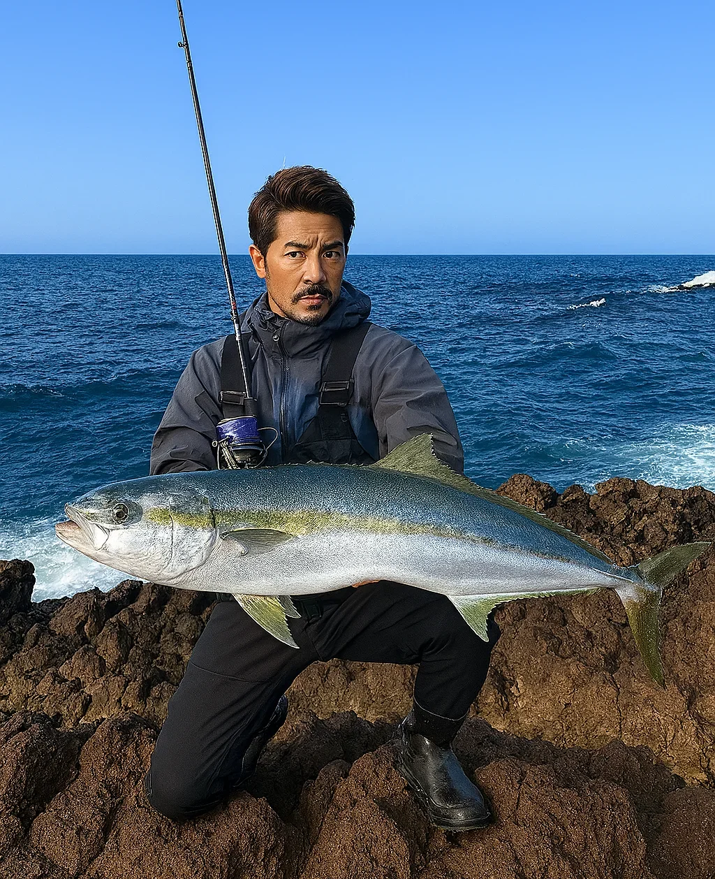川尻岬でヒラマサを釣る広岡