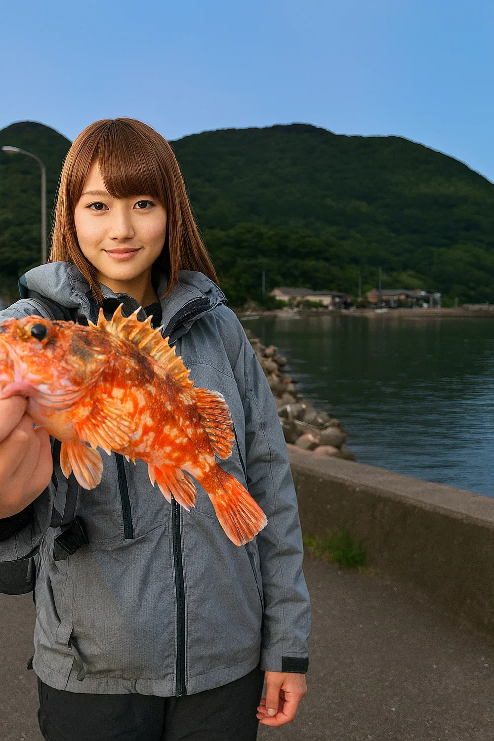 野波瀬漁港でカサゴを釣る山際