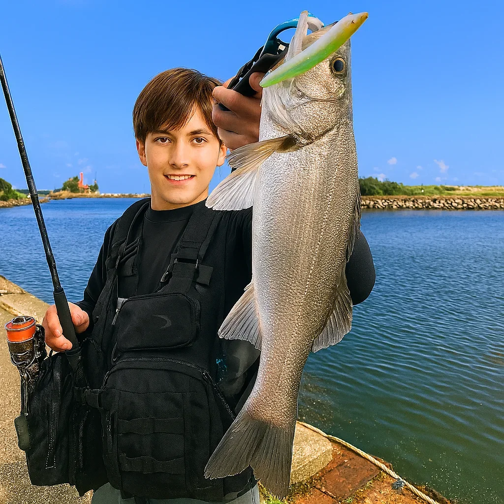 橋本川河口でシーバスを釣る久良木