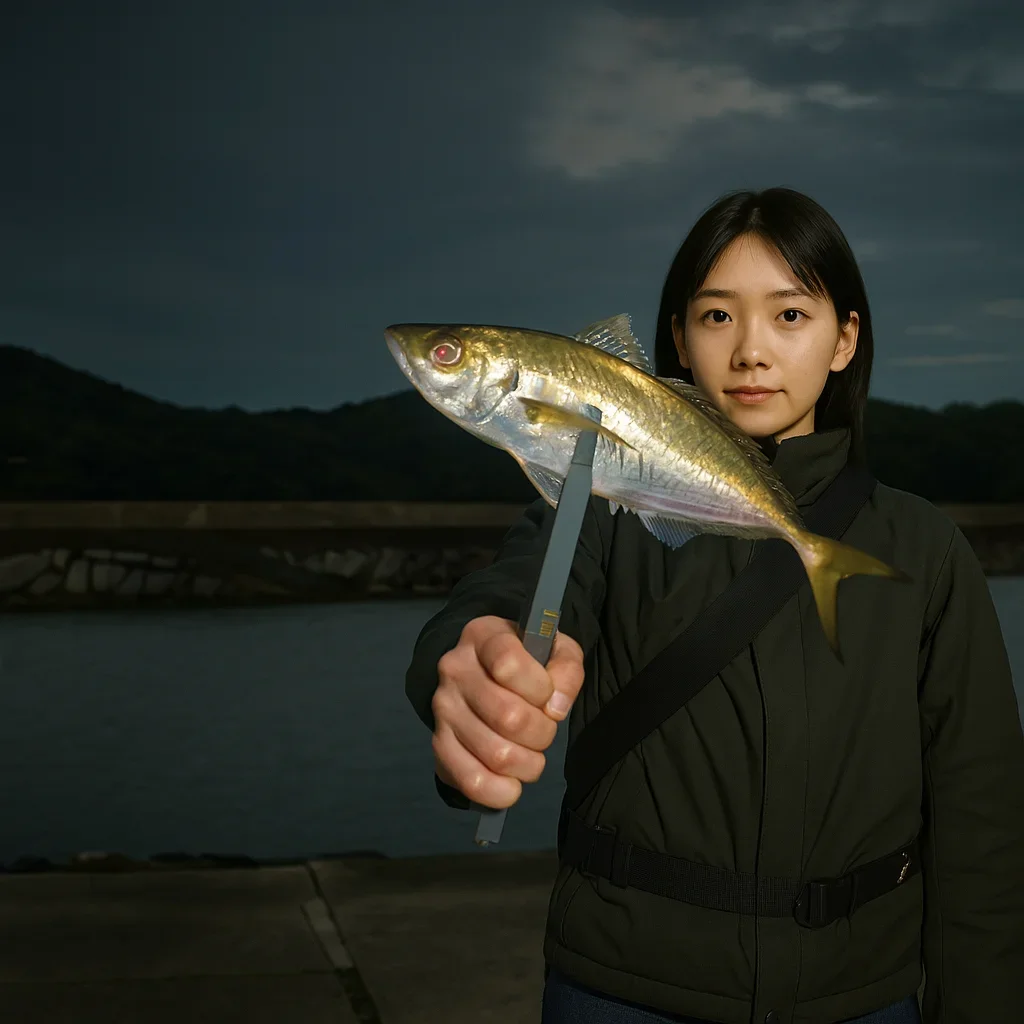 須佐漁港でアジを釣る森永
