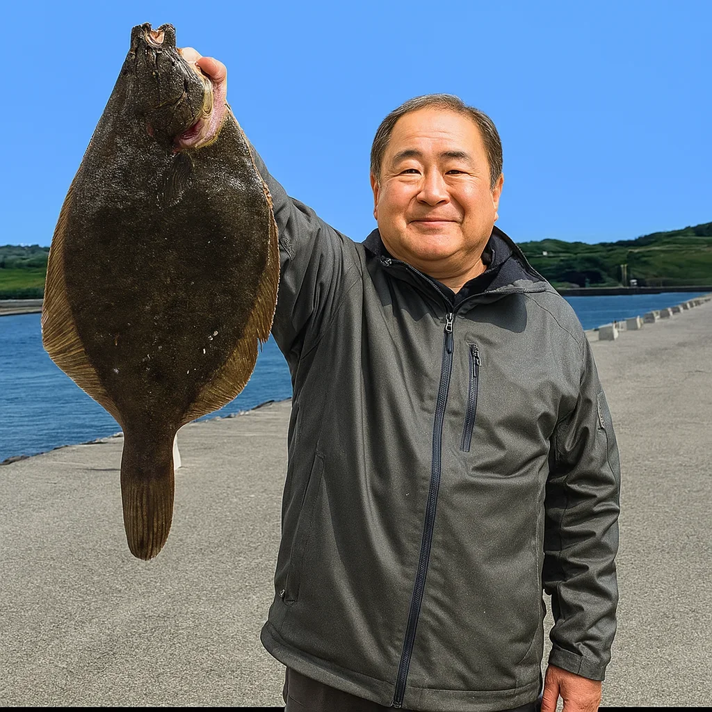 錦海湾でカレイを釣る持田