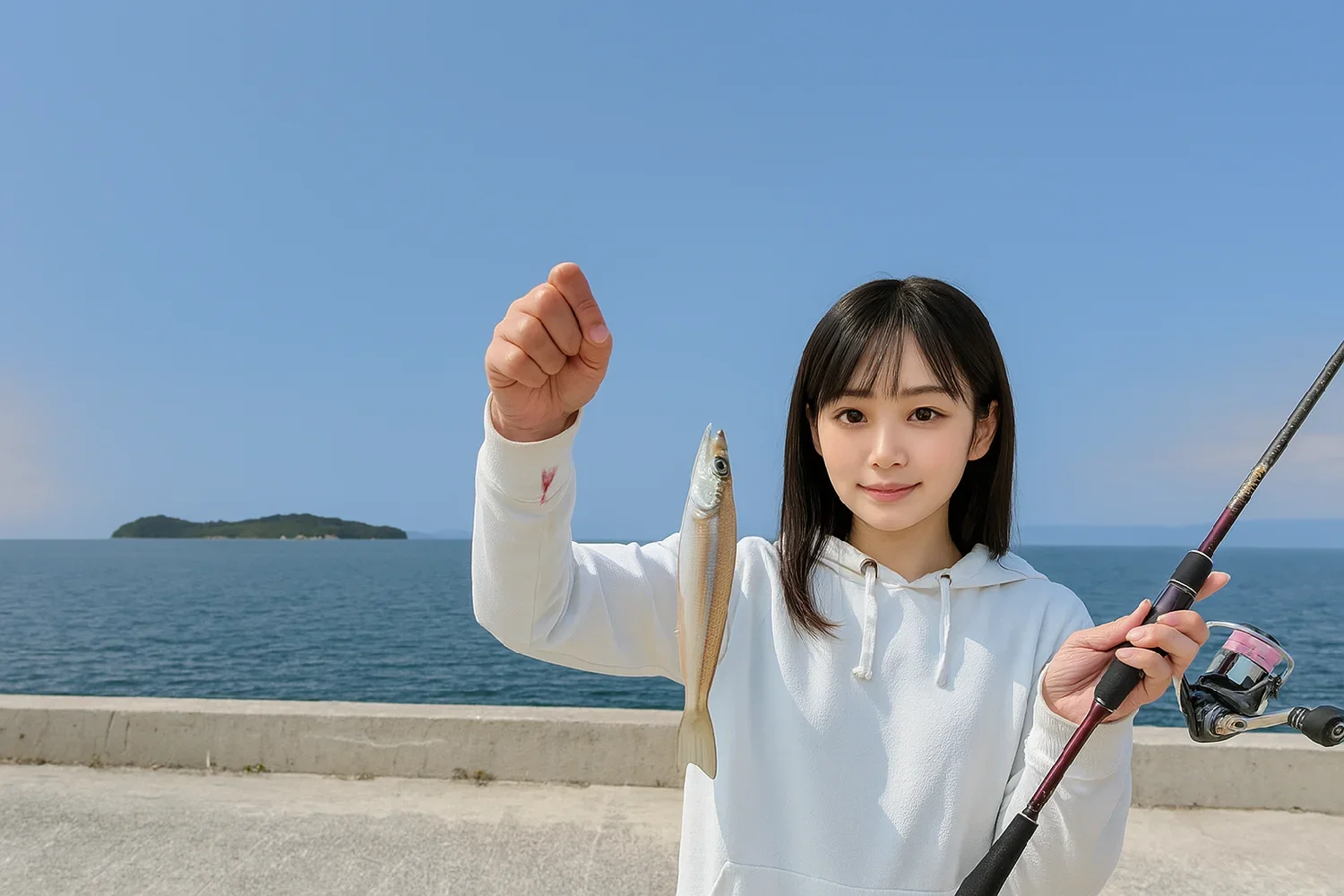 白石島でキスを釣る国生