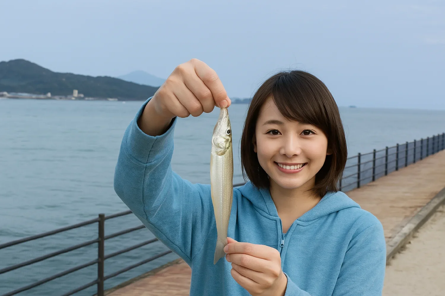 狩留賀海浜公園でキスを釣る西岡