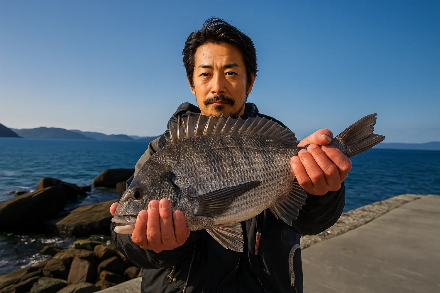 元宇品公園でチヌを釣る佐々木
