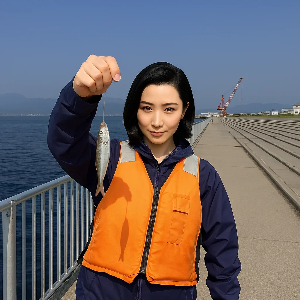 吉島釣り公園でイワシを釣る八重田