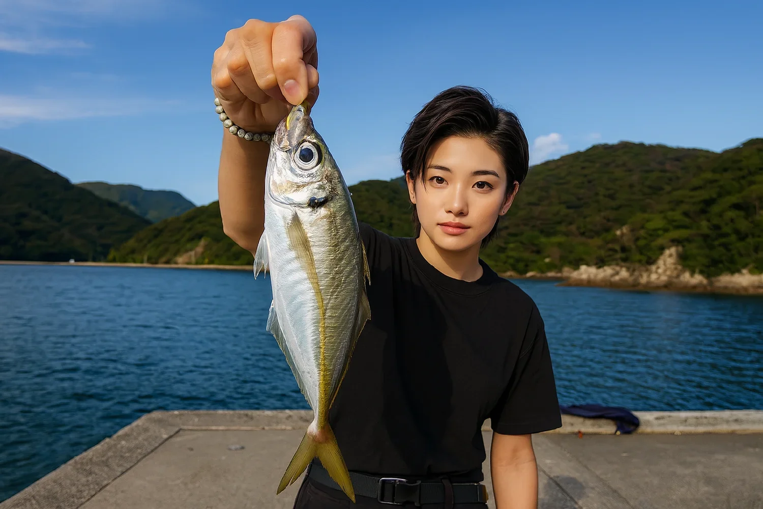 上蒲刈島でアジを釣る佐伯