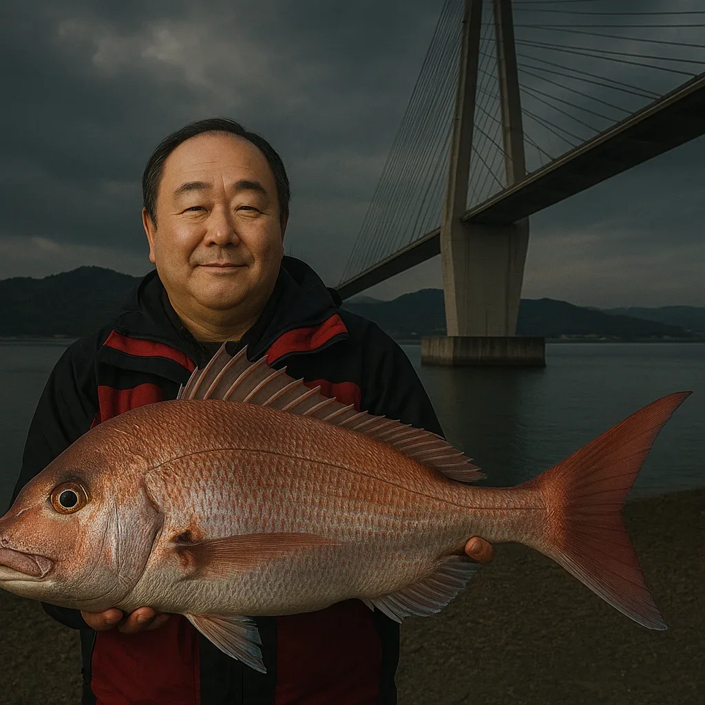 大芝島でマダイを釣る持田