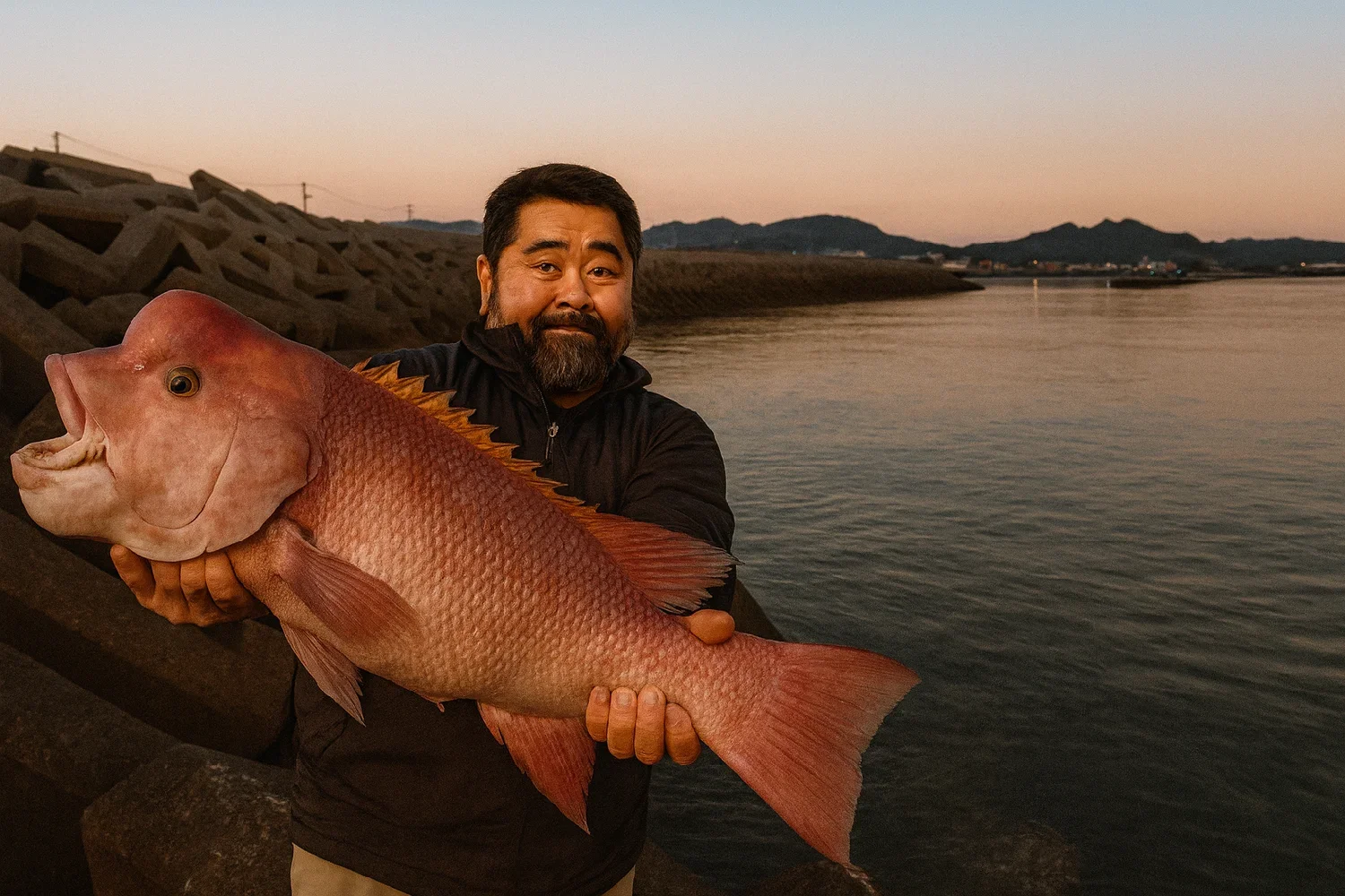 相生漁港でコブダイの釣果を得た楢崎