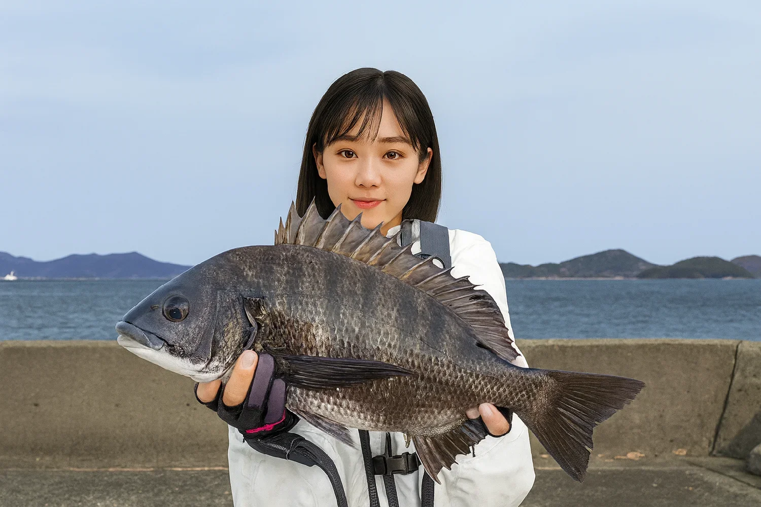 富士見漁港でチヌの釣果を得た国生