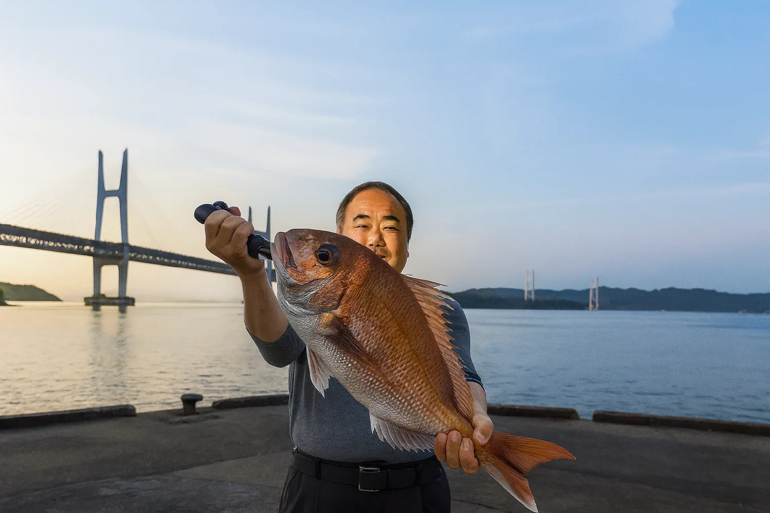 与島でマダイの釣果を得た持田