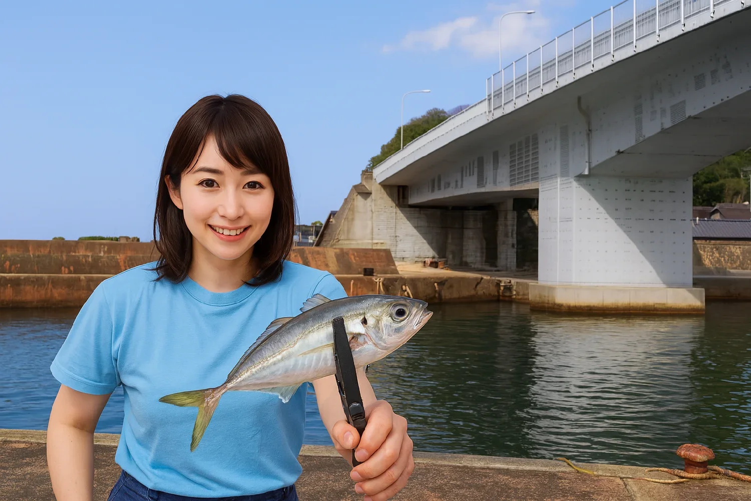 長橋漁港でアジの釣果を得た西岡