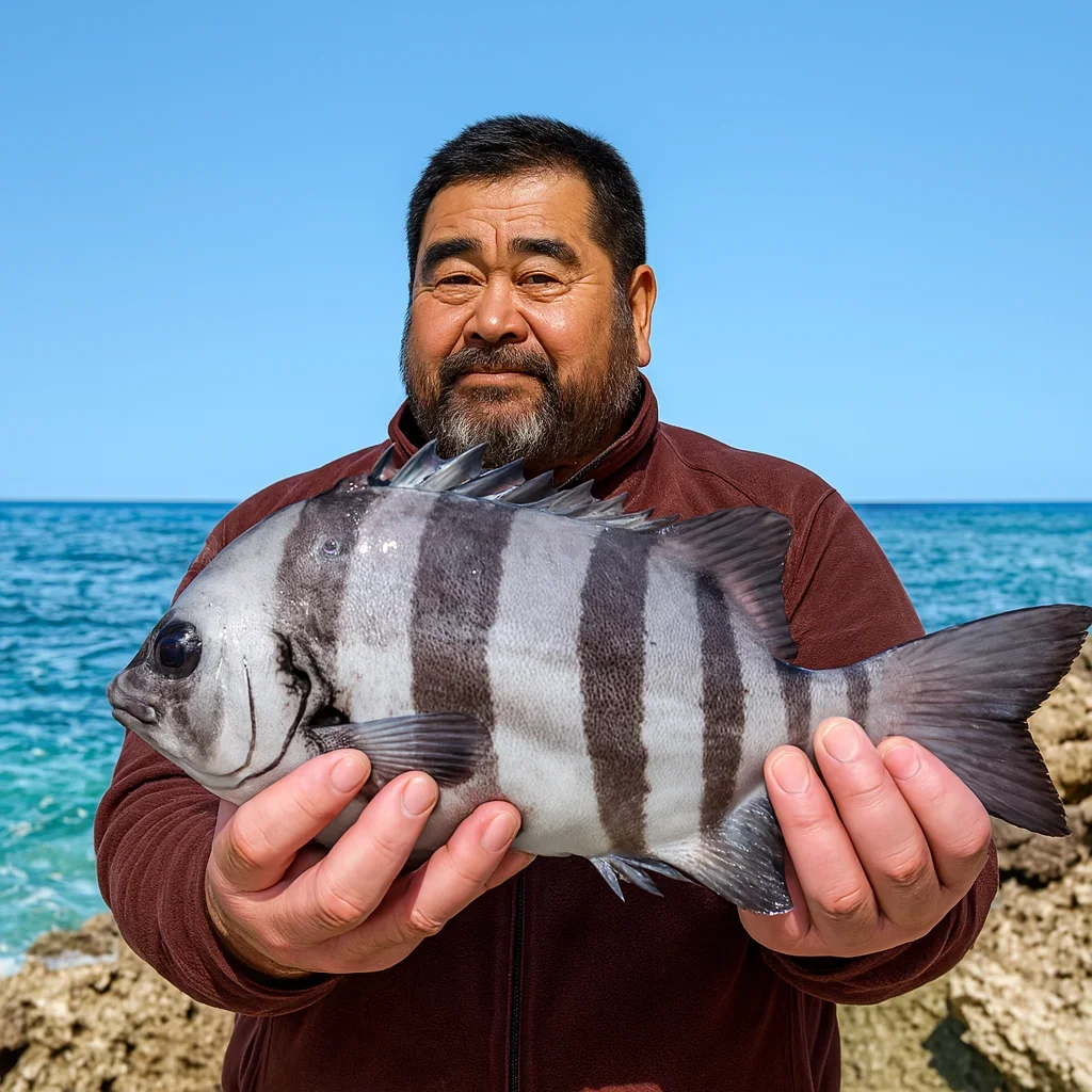 金剛崎でイシダイの釣果を得た楢崎