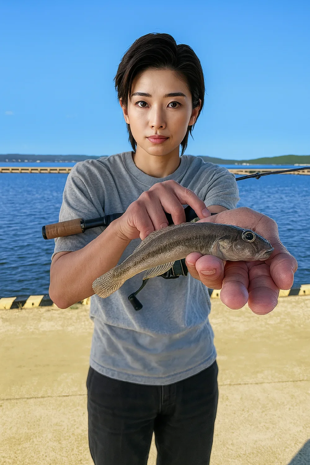 七尾港でハゼの釣果を得た佐伯