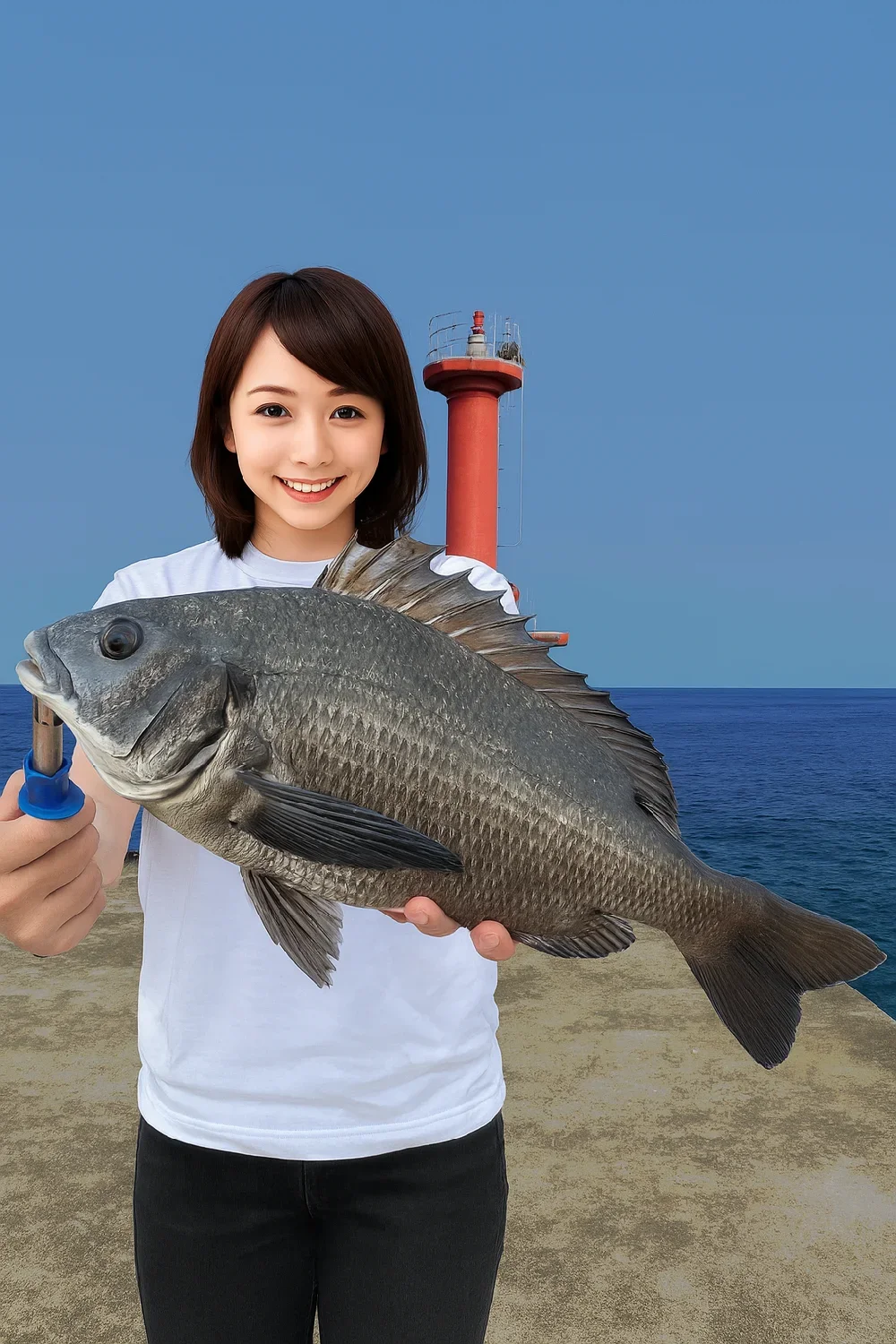 下佐々波漁港でチヌの釣果を得た西岡