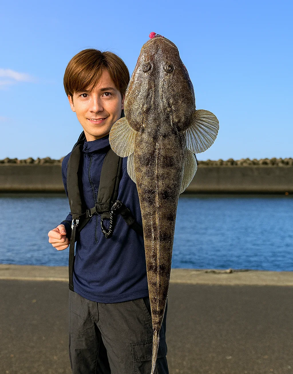 浅茂川港でマゴチの釣果を得た久良木
