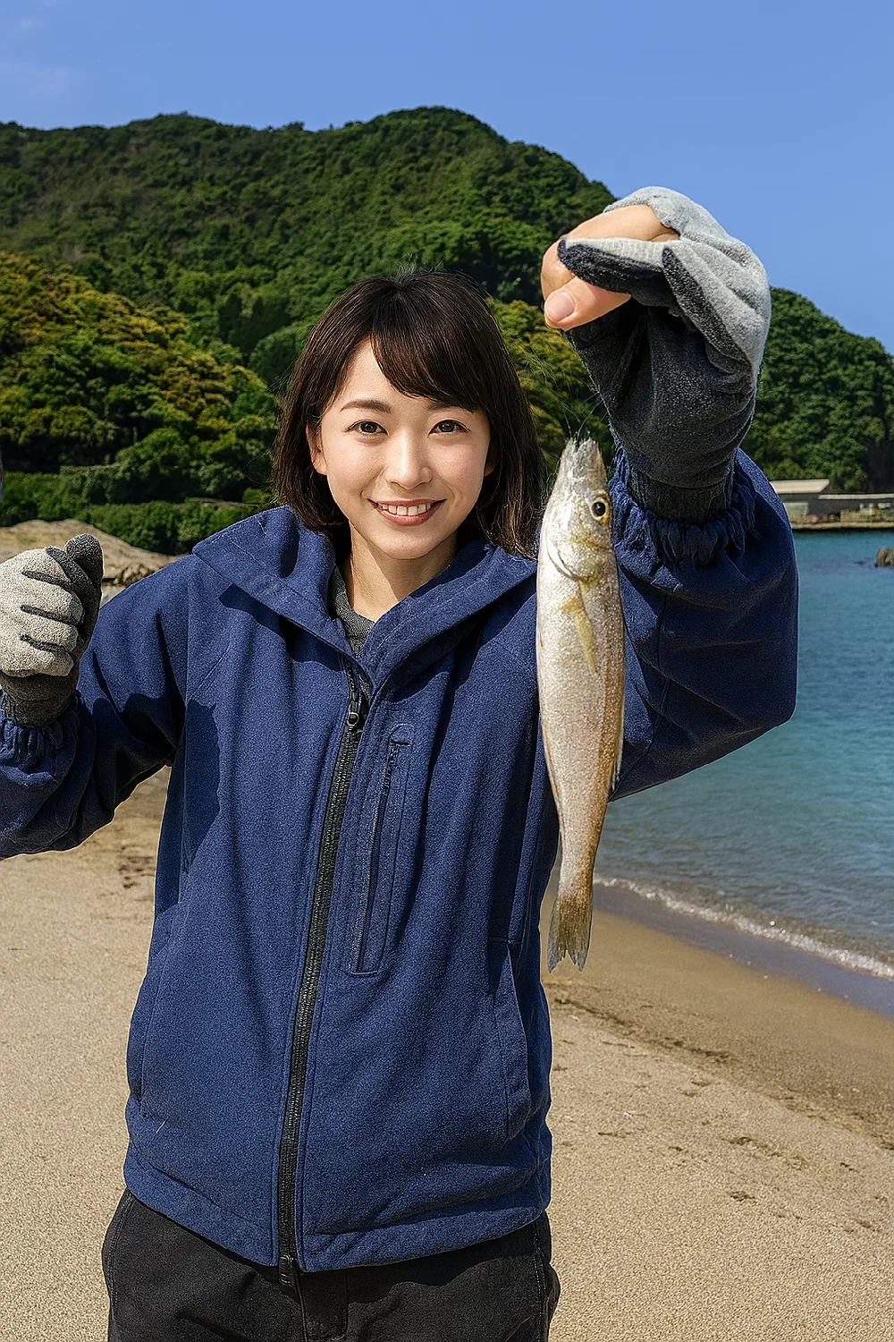 本庄浜でキスを釣る西岡