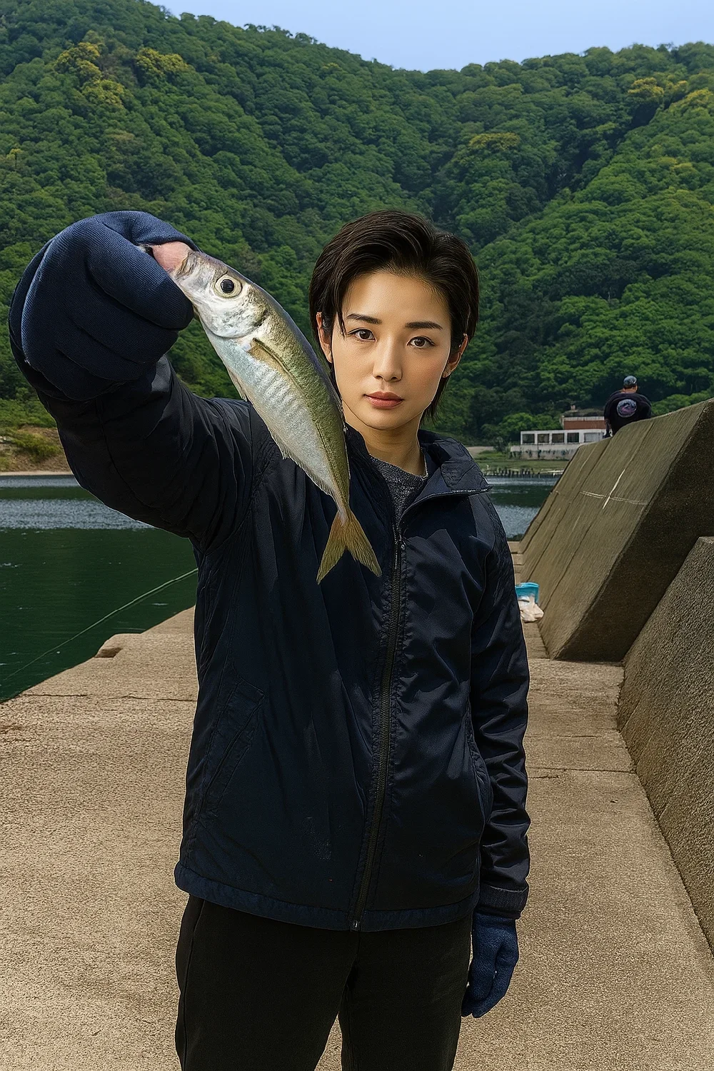 神子漁港でアジの釣果を得た佐伯
