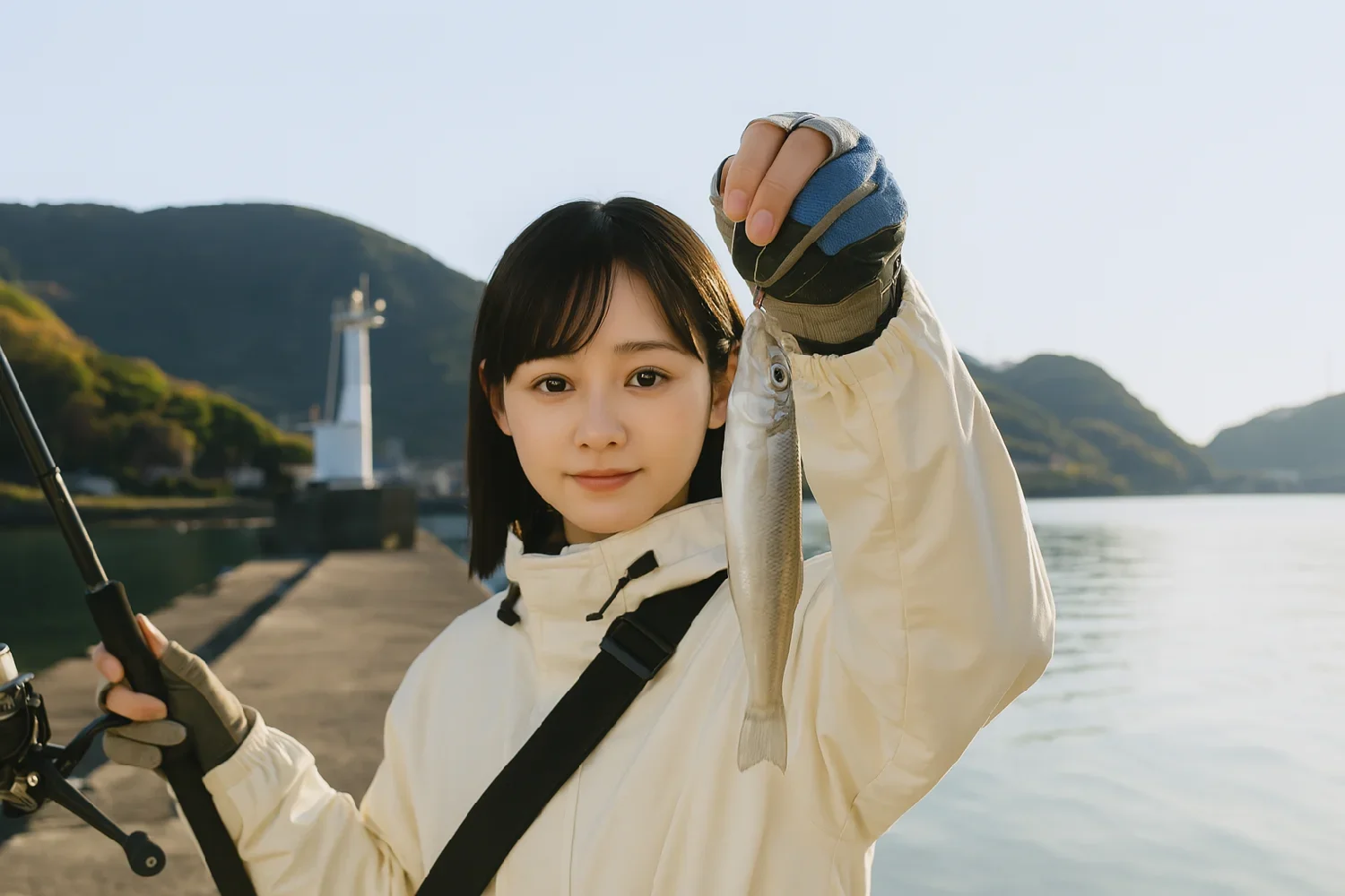 菅浜漁港でキスの釣果を得た国生