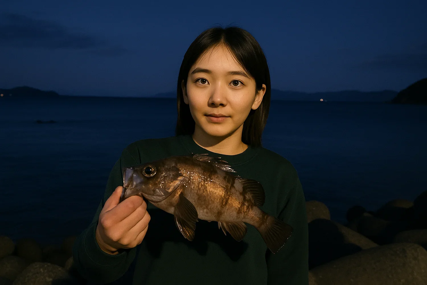 鞠山海水浴場突堤でメバルの釣果を得た森永