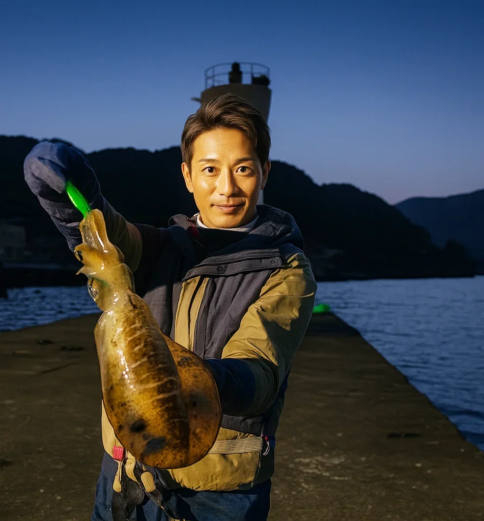 甲楽城漁港でアオリイカの釣果を得た亀岡