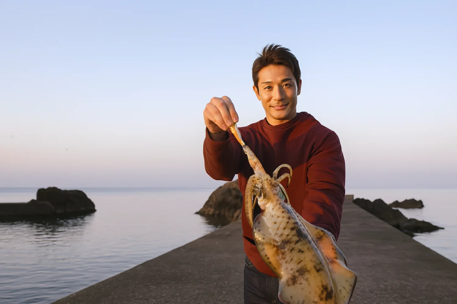 高佐漁港でアオリイカの釣果を得た亀岡